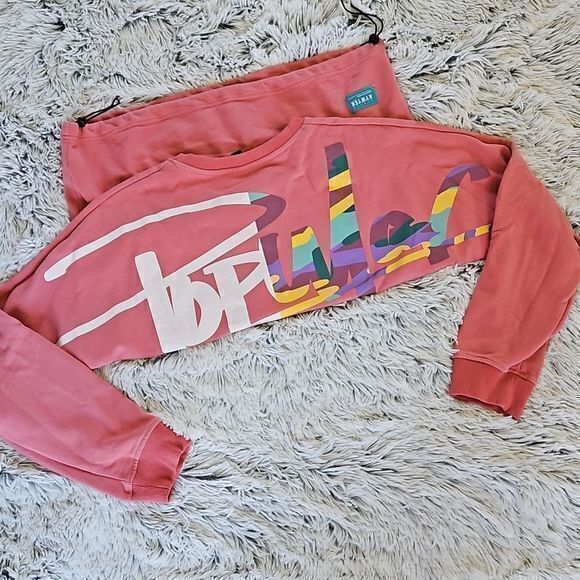 Aywter Popular Salmon Drawstring Waist Baggy Crewneck Graffiti Sweatshirt Sz XL - Picture 3 of 16